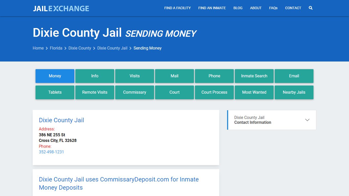 Send Money to Inmate - Dixie County Jail, FL - Jail Exchange