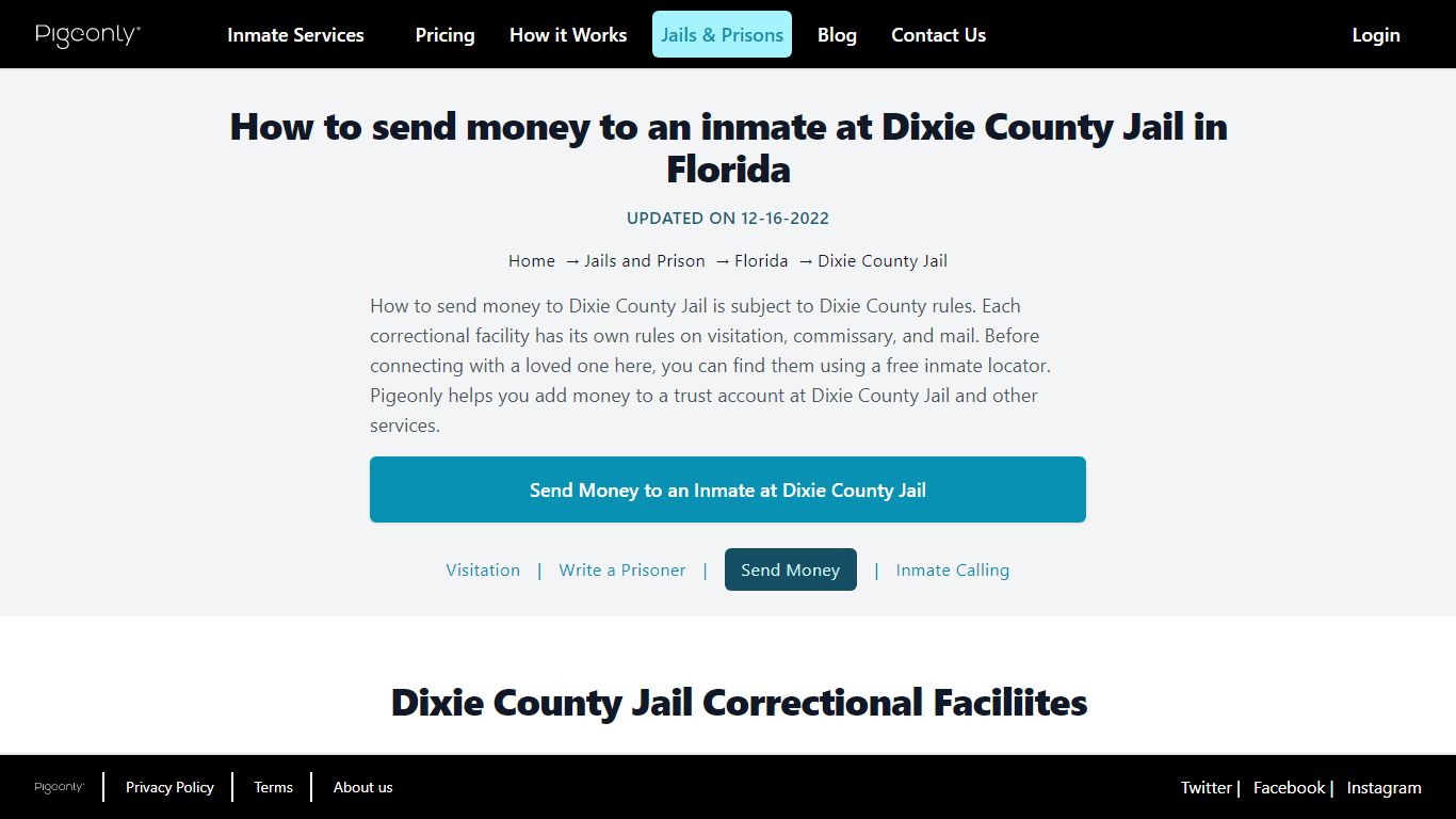Send Money to Inmate Dixie County Jail, Florida | Pigeonly